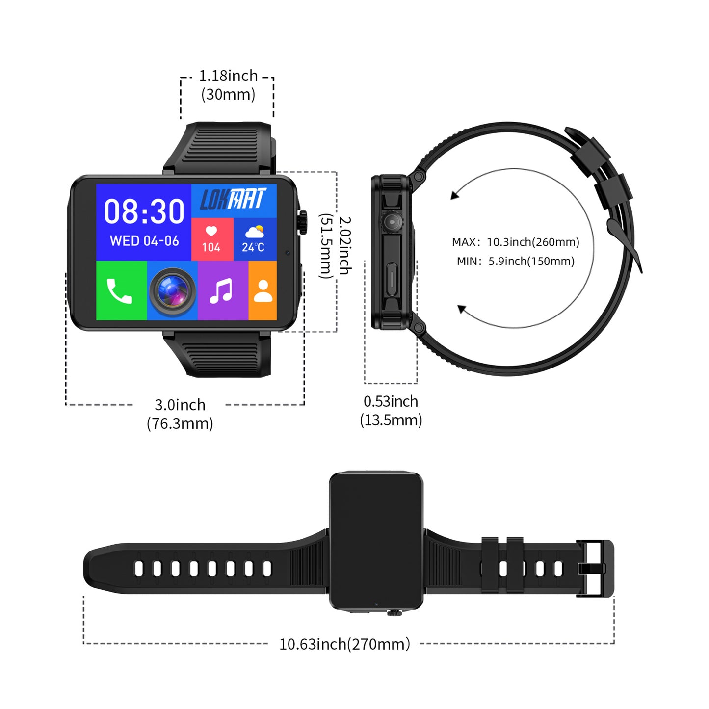 LOKMAT APPLLP 9 MAX Android 15 System 4G Wifi Watch Phone Dual Camera Type-C Charging Port Innovation Bluetooth Calls Function