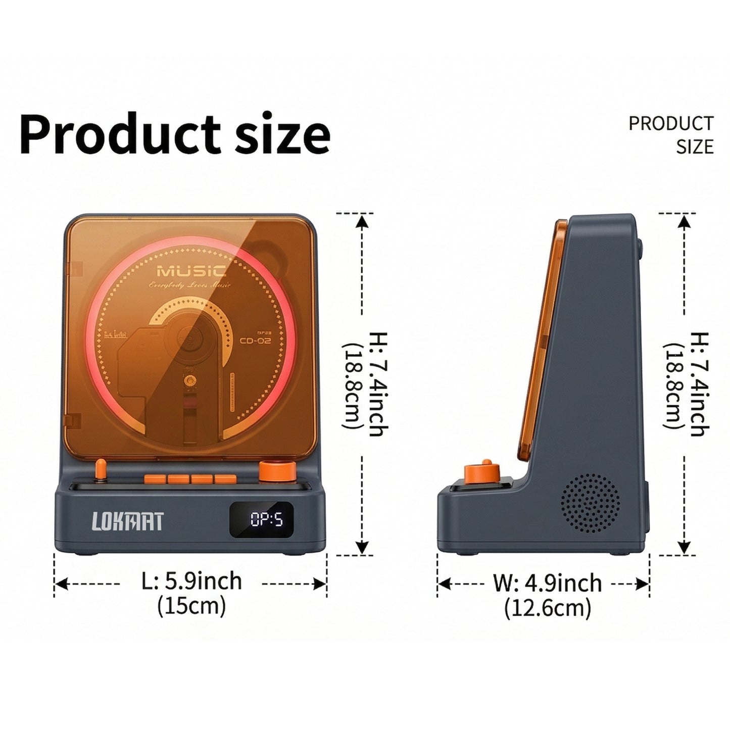 LOKMAT Portable Stereo CD Player Bluetooth Output USB/CD HiFi Audio HD Display Music Player