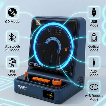 LOKMAT Portable Stereo CD Player Bluetooth Output USB/CD HiFi Audio HD Display Music Player