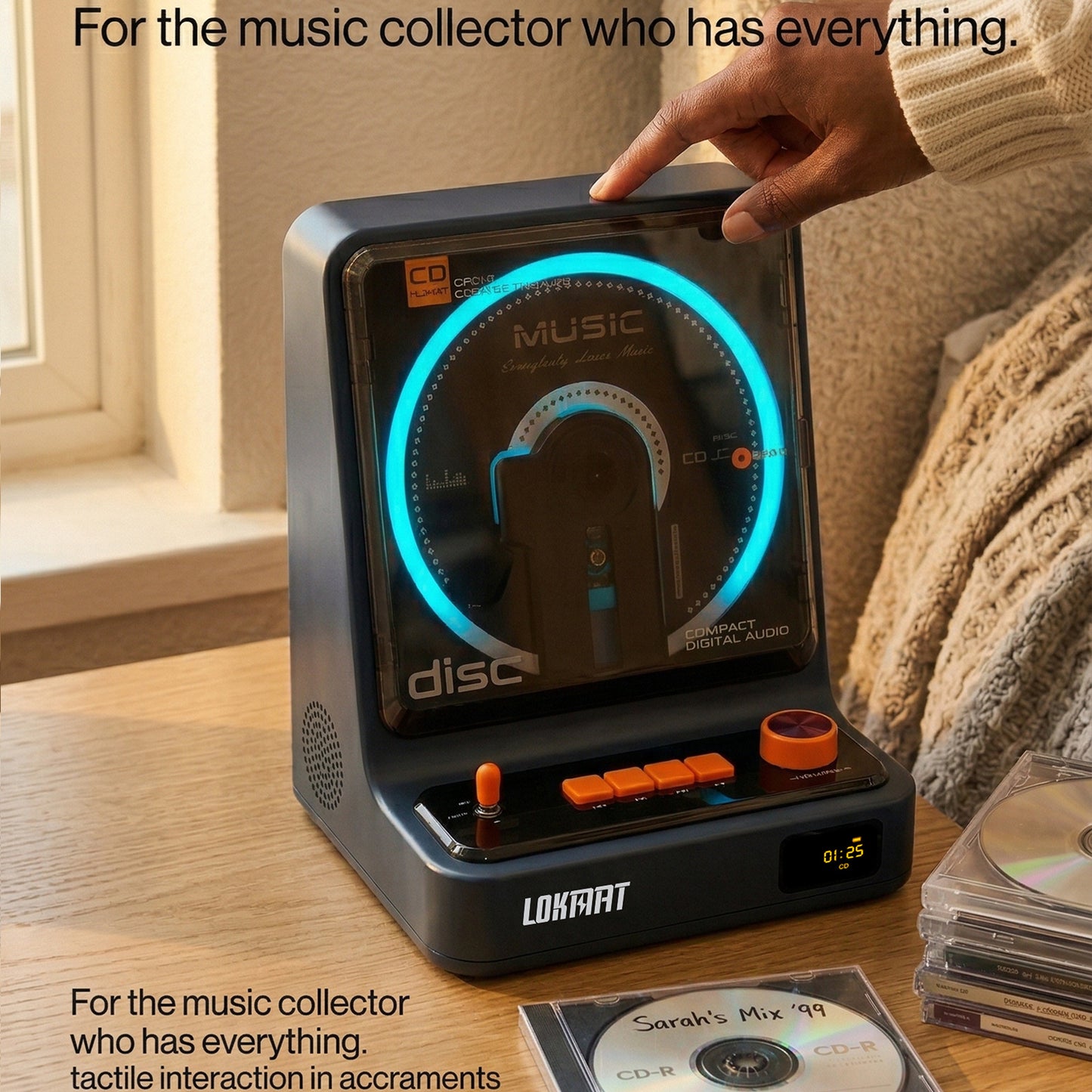 LOKMAT Portable Stereo CD Player Bluetooth Output USB/CD HiFi Audio HD Display Music Player