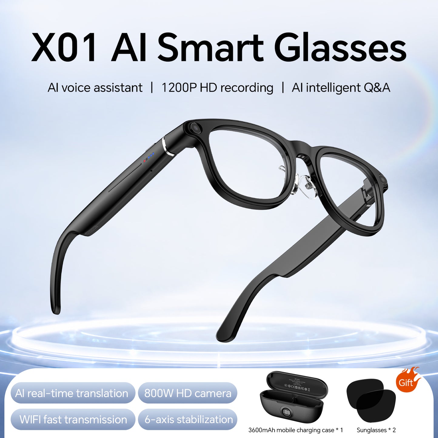 LOKMAT X01 AI Smart Glasses HD Camera with Power Bank