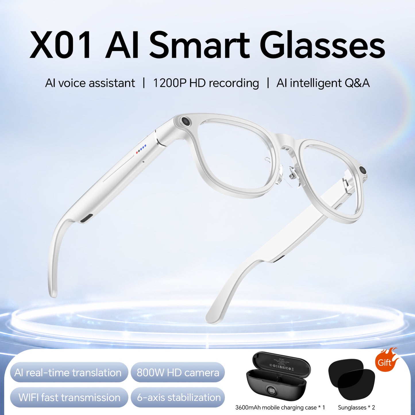 LOKMAT X01 AI Smart Glasses HD Camera with Power Bank